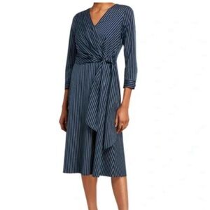 Lafayette 148 - Size 12 - Penelope Stripe 3/4 sleeve, classic wrap dress